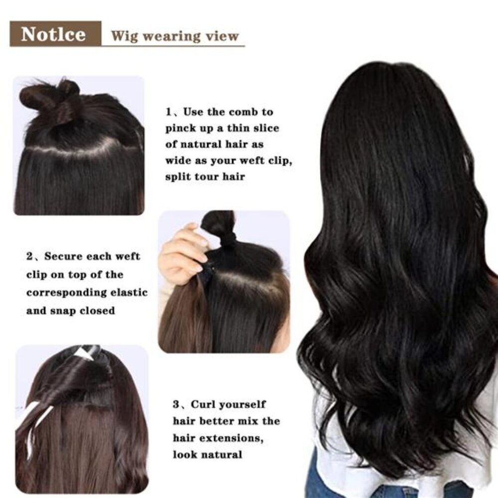22 Inch Clip In Hair Extensions 7 PCS Long Wavy Synthetic Black Hair Extension - Picture 4 of 7